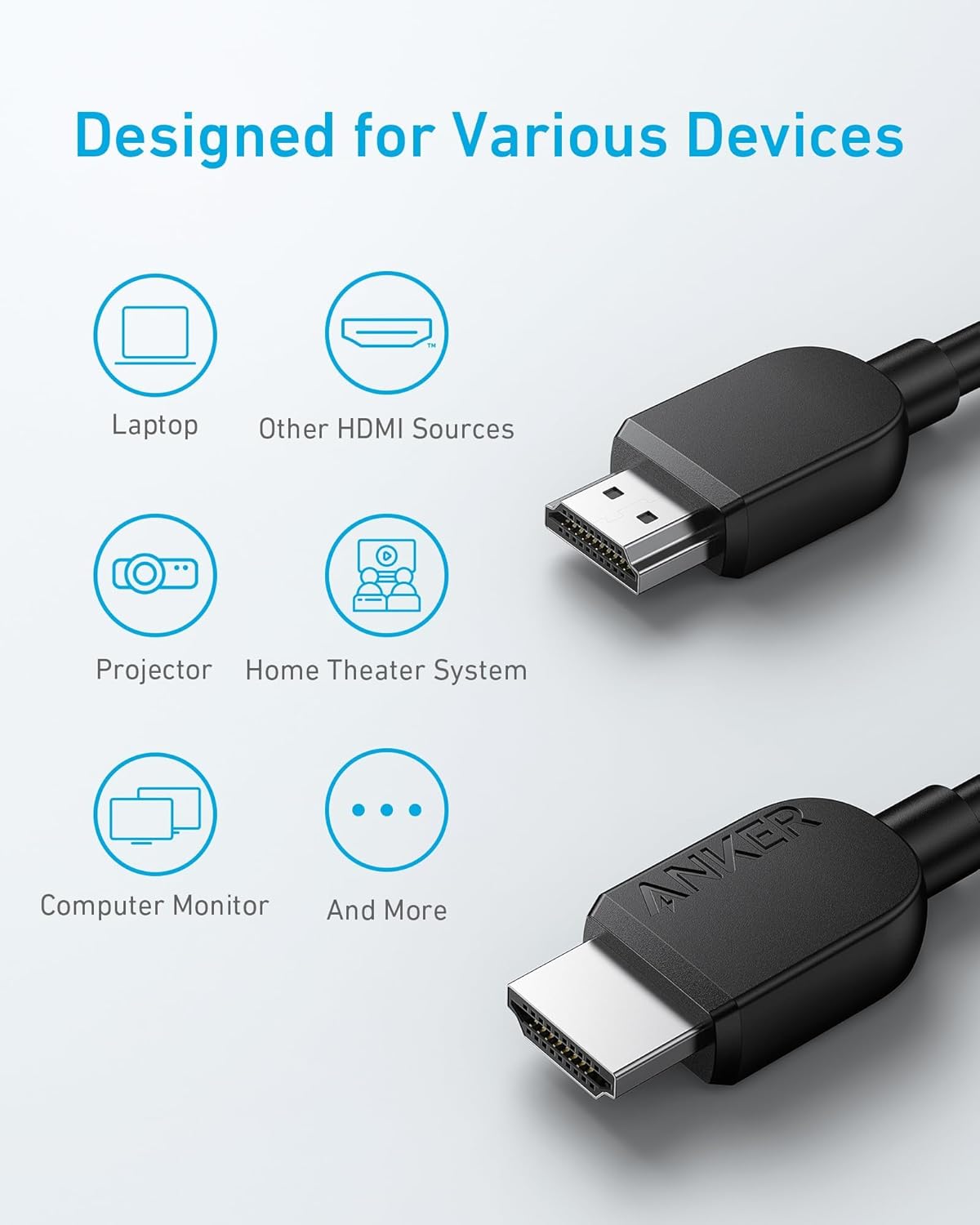 Anker HDMI Cable 8K@60Hz, 6FT Ultra HD 4K@120Hz HDMI Cord