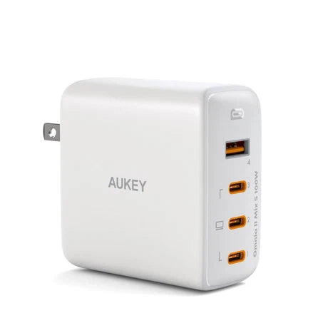 Aukey Omnia II Mis S Wall 100W GaN Charger With 4-Ports 1X Usb-A & 3X Usb-C Ports, US-Pin (PA-B7S)