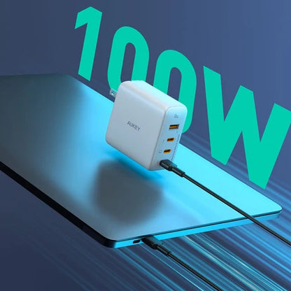 Aukey Omnia II Mis S Wall 100W GaN Charger With 4-Ports 1X Usb-A & 3X Usb-C Ports, US-Pin (PA-B7S)