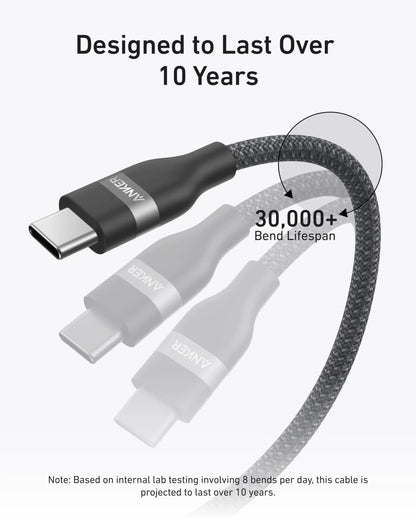 Anker USB-C to USB-C Cable (3 ft / 6 ft, 240W, Upcycled-Braided)