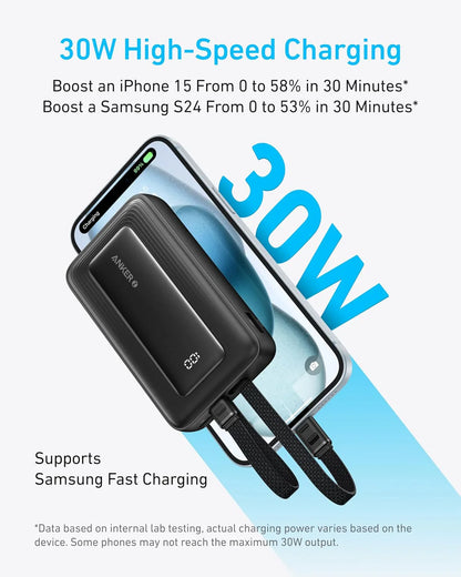 Anker Zolo Power Bank 10K Built-In USB-C and Lightning Cable