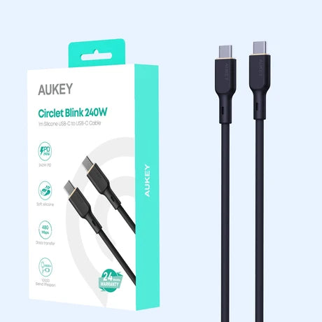 Aukey Circlet Blink 240W Silicone USB-C to USB-C Cable 1.8m (CB-SCC242)