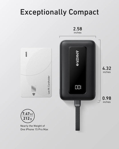 Anker Zolo Power Bank (10K, 30W) with a 5.4-inch (13.7 cm) built-in USB-C cable