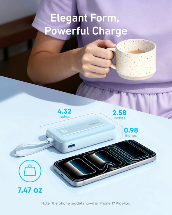 Anker Zolo Power Bank (10K, 30W) with a 5.4-inch (13.7 cm) built-in USB-C cable