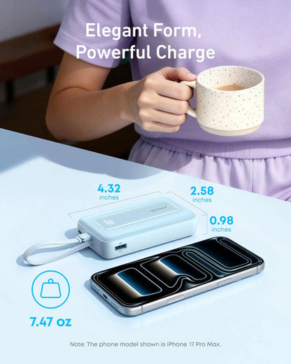 Anker Zolo Power Bank (10K, 30W) with a 5.4-inch (13.7 cm) built-in USB-C cable