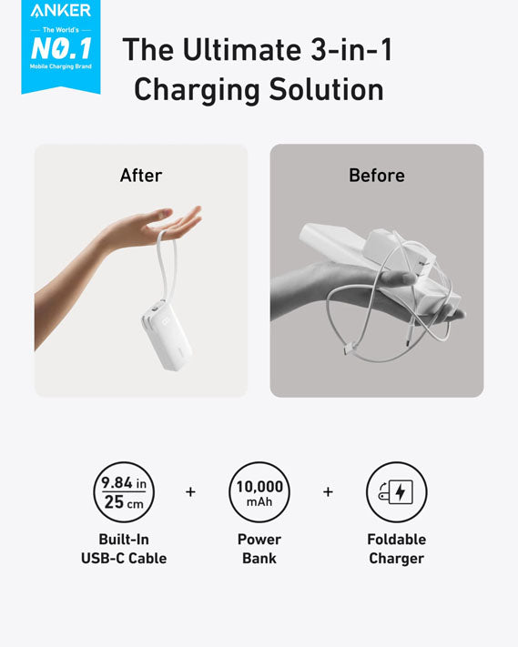 Anker Power Bank (10K, Fusion, Built-In USB-C Cable)