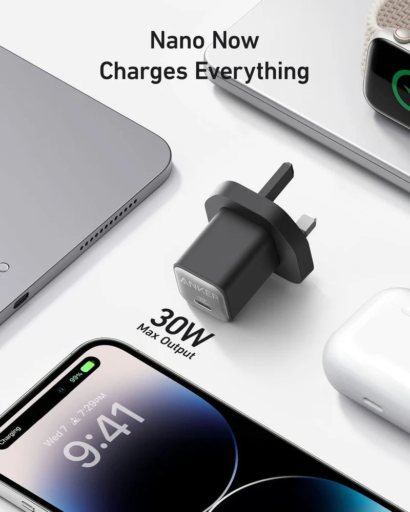 Anker 511 Charger (Nano 3, 30w) Usb-C GaN  Charger 30W, 3-Pin - Black