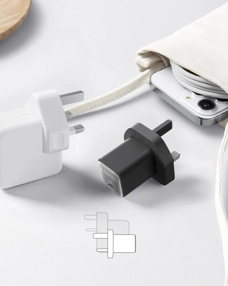 Anker 511 Charger (Nano 3, 30w) Usb-C GaN  Charger 30W, 3-Pin - Black