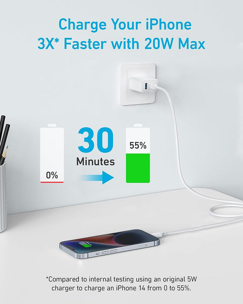 Anker Select Usb-C 20w Charger, 2-Port (Usb-A +  Usb-c), 2 Pin US - White