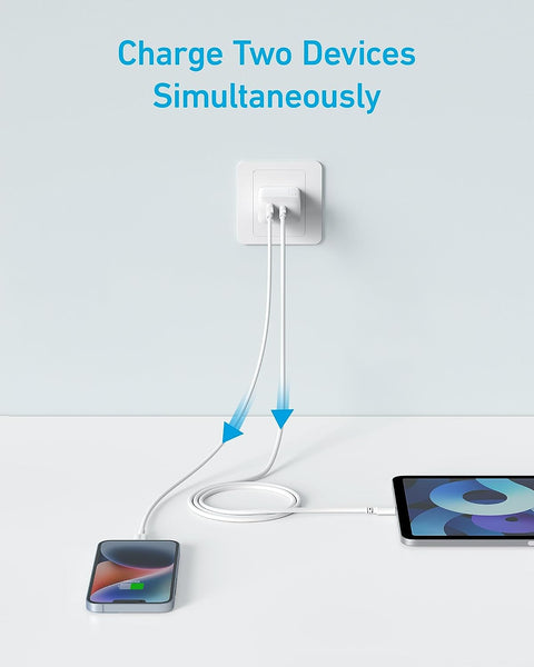 Anker Select Usb-C 20w Charger, 2-Port (Usb-A +  Usb-c), 2 Pin US - White