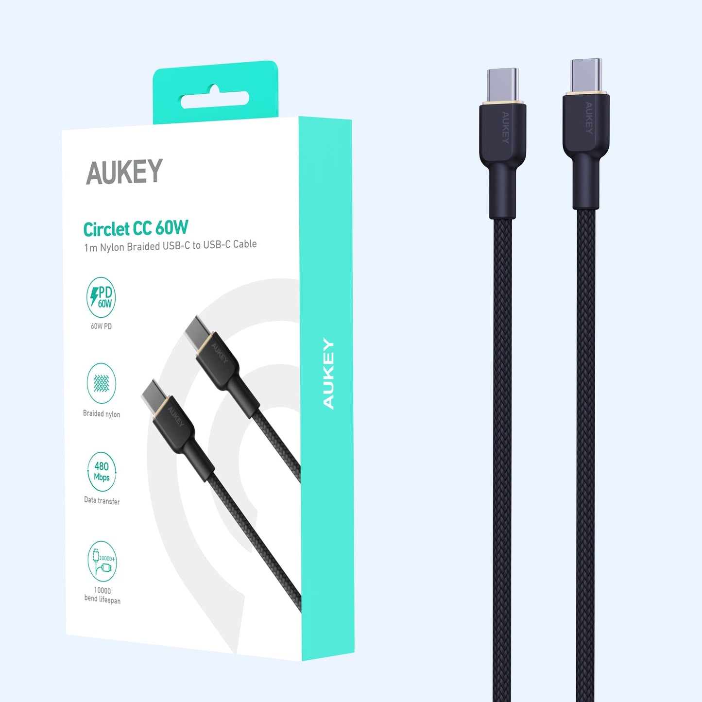 Aukey Circlet 60w 1m Nylon Braided Usb-C to Usb C Cable (CB-NCC1)