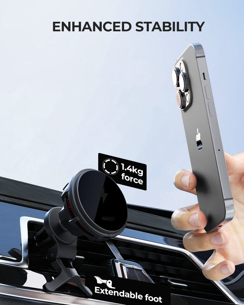 Aukey MagLink Freeze Magsafe Wireless Charging Car Mount (Strong Magnetic Force) with Semiconductor Cooling System (HD-M12)