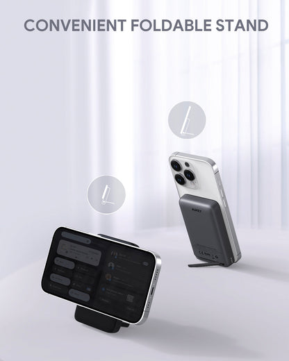 Aukey MagLink 38.5wh 10,000mah Magnetic Wireless Charging Power Bank with Metal Foldable  Stand (PB-MS02)