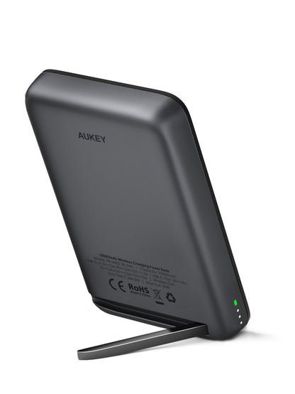 Aukey MagLink 38.5wh 10,000mah Magnetic Wireless Charging Power Bank with Metal Foldable  Stand (PB-MS02)