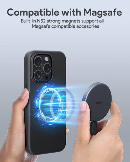 Aukey Iphone 15 Pro 6.1-inch Silicon Magnetic Liquid Phone Case Compatible with MagSafe (PC-GJ10C)