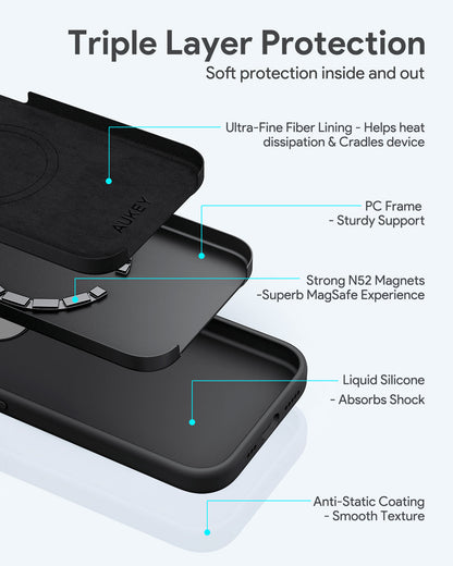 Aukey Iphone 15 Pro 6.1-inch Silicon Magnetic Liquid Phone Case Compatible with MagSafe (PC-GJ10C)