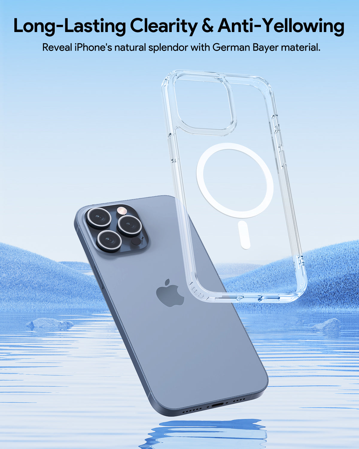 Aukey iPhone 15 Pro Max 6.7-inch Clear View Transparent Magnetic Clear Phone Case Compatible with MagSafe (PC-TM10D)