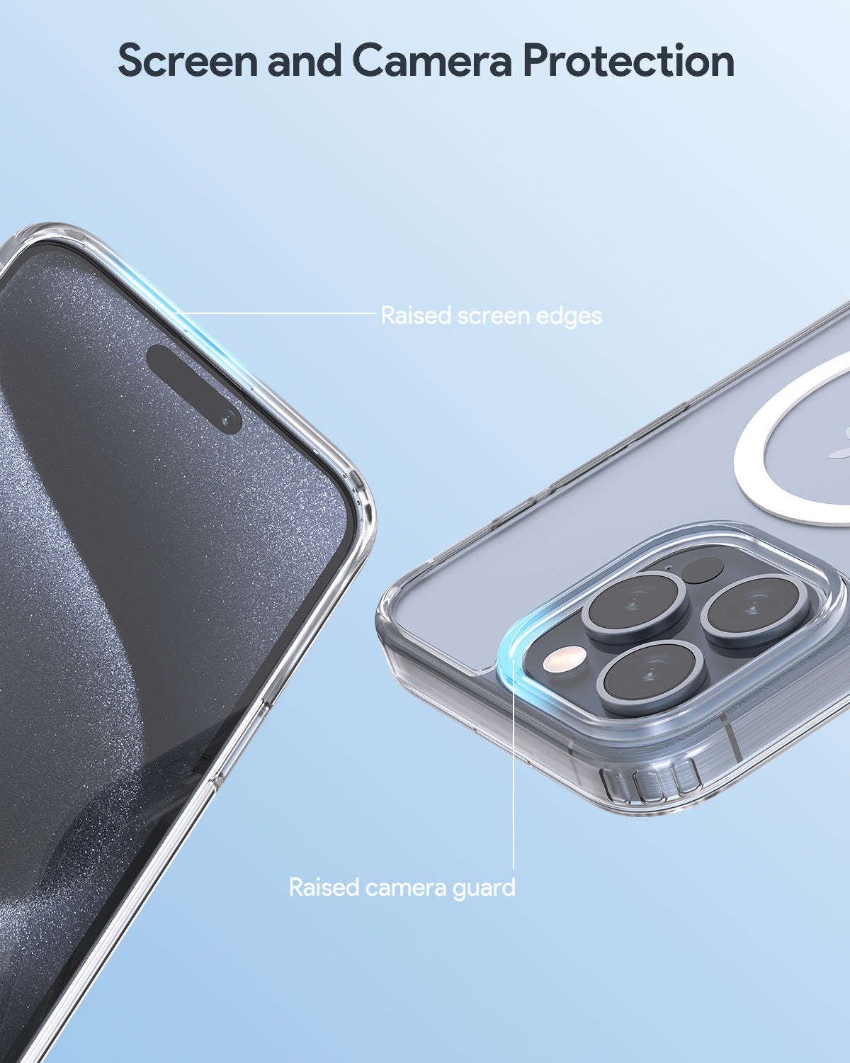 Aukey iPhone 15 Pro Max 6.7-inch Clear View Transparent Magnetic Clear Phone Case Compatible with MagSafe (PC-TM10D)
