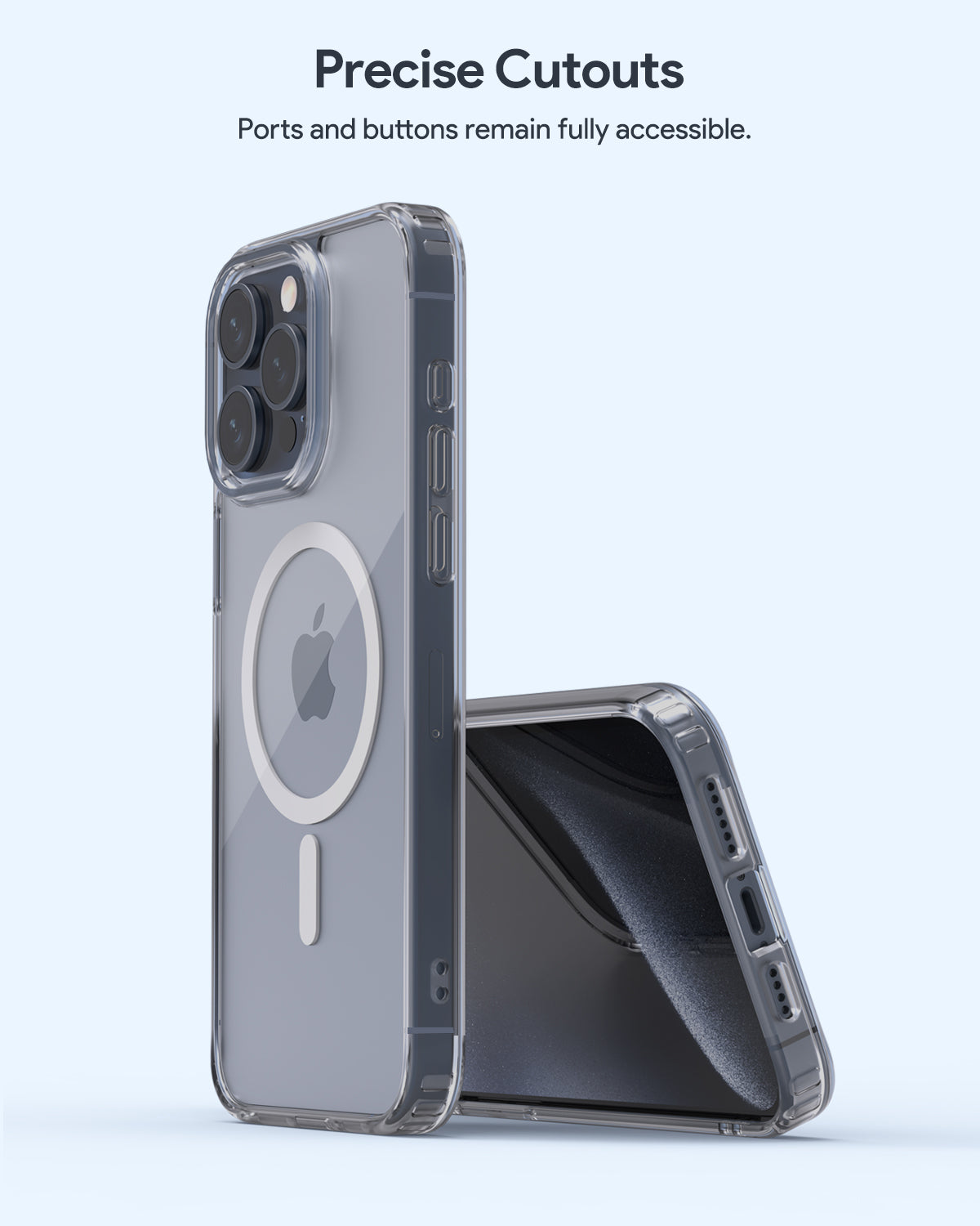 Aukey iPhone 15 Pro Max 6.7-inch Clear View Transparent Magnetic Clear Phone Case Compatible with MagSafe (PC-TM10D)