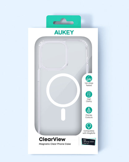 Aukey iPhone 15 Pro 6.1-inch Clear View  Transparent Magnetic Clear Phone Case  Compatible with MagSafe (PC-TM10C)